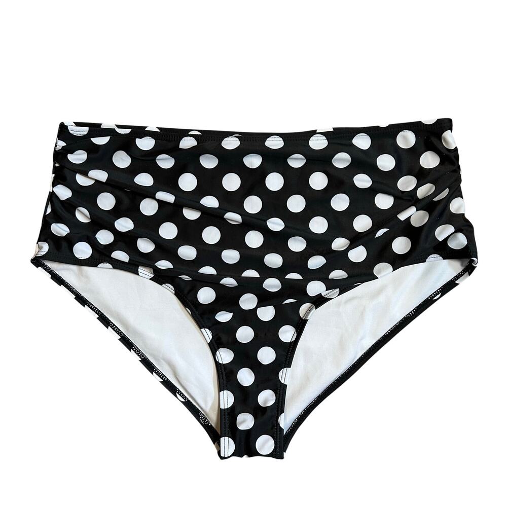 Black White Polka Dot High Waist Bikini Bottom Retro Swim XL Coquette Twee Glam